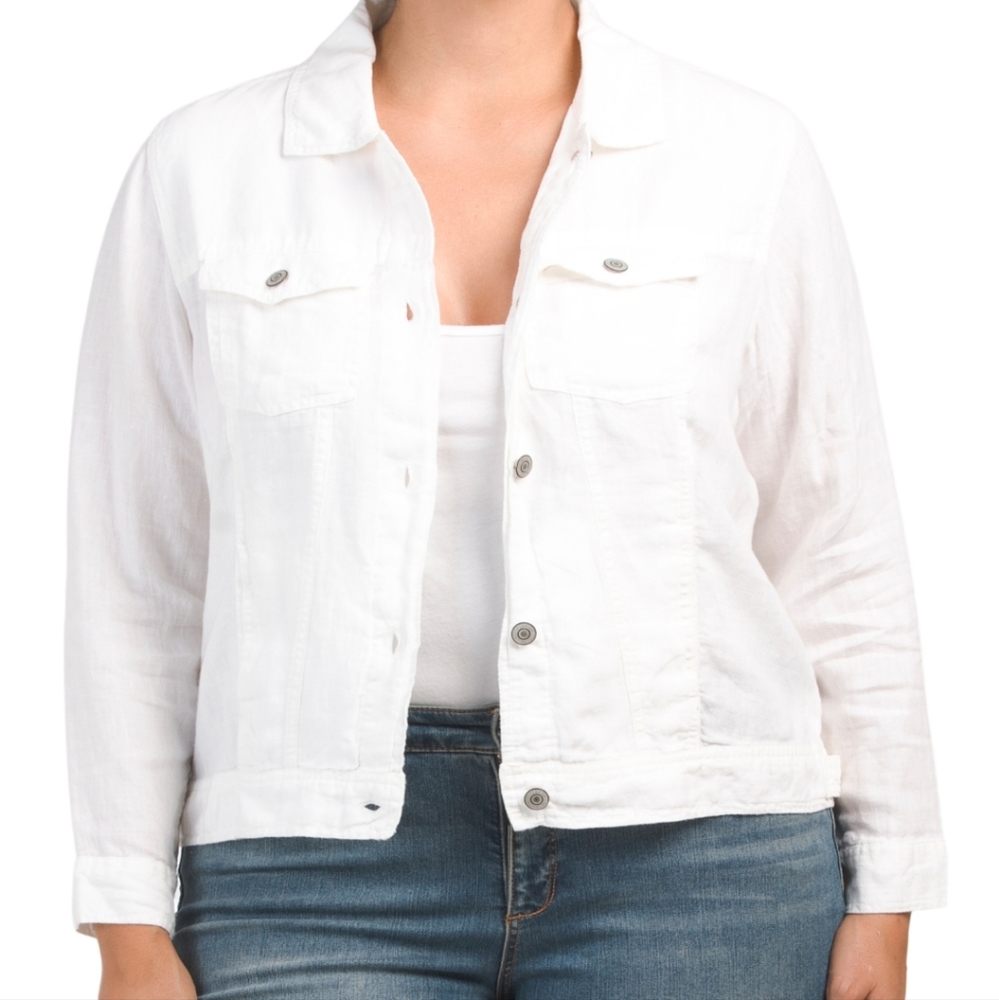 Jones New York Plus Linen Jean Jacket White